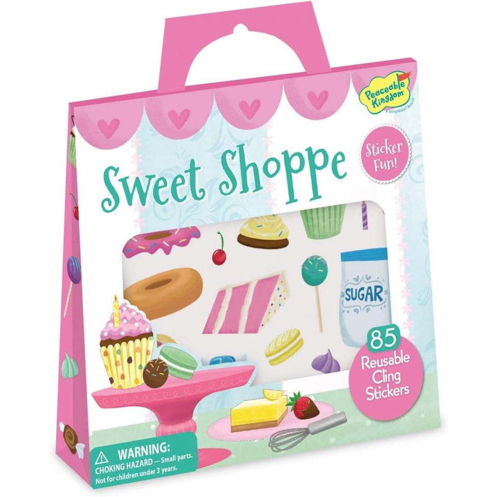 imagePeaceable Kingdom Reusable Sticker Totes Sweet Shoppe 2 Sticker Scenes amp Over 80 Reusable Cling Stickers in a Carry Tote Great for Trips Errands amp on The go Fun Quiet time Activity for Kids
