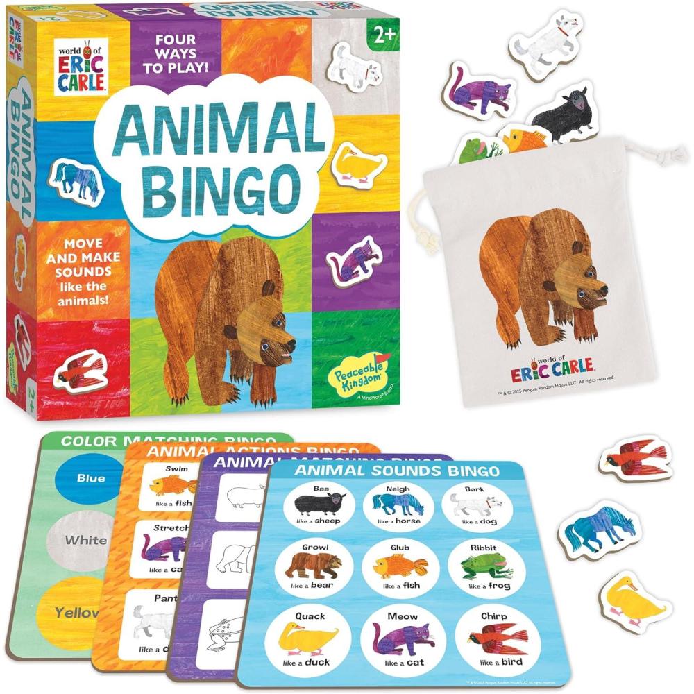 imageWorld of Eric Carle Animal Bingo Game Wooden Toddler Bingo Set Featuring Brown Bear Learn Animal Sounds Movements Colors amp Matching Preschool Game for Ages 2