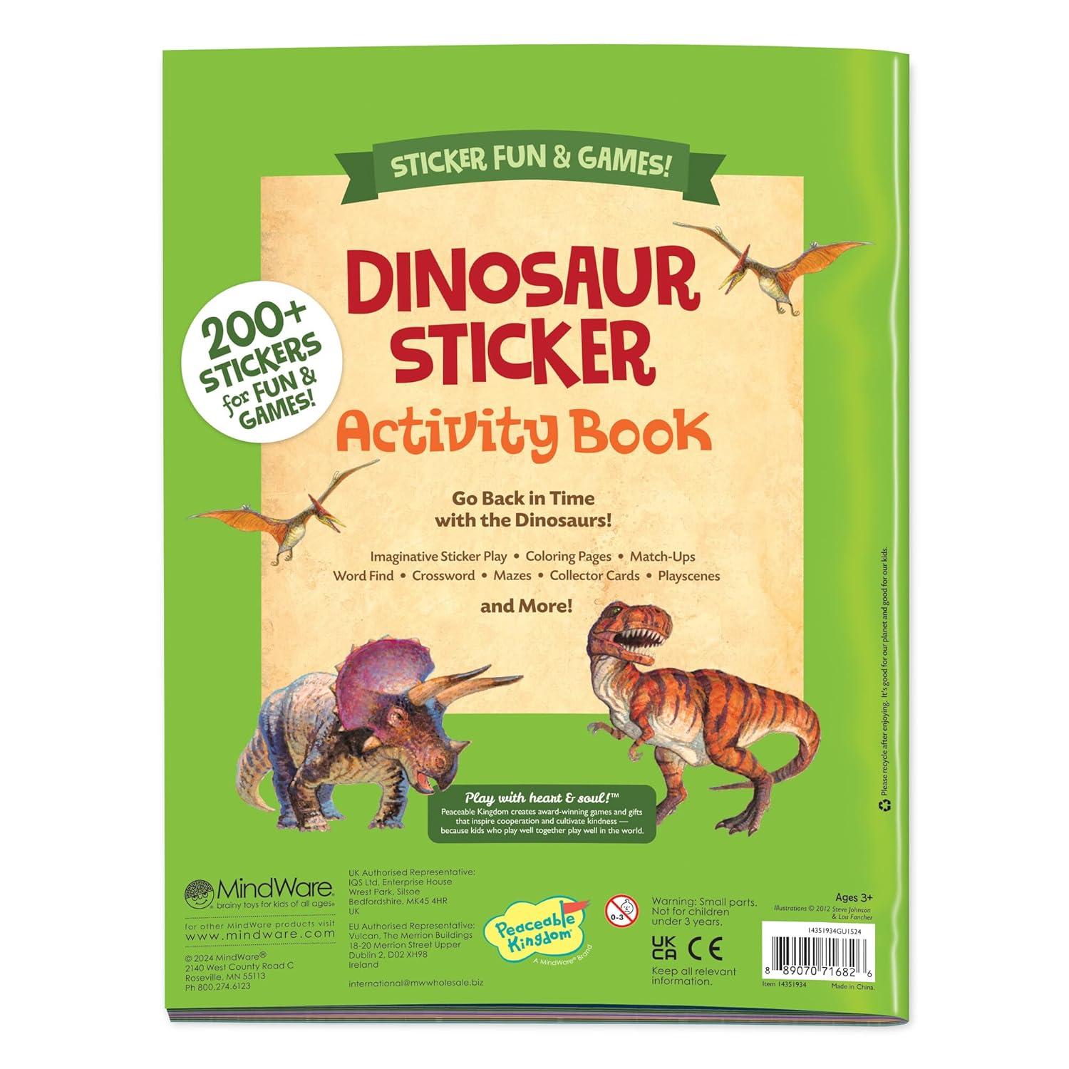 imagePeaceable Kingdom Dinosaur Sticker Activity Book Reusable Sticker Scenes for Kids Ages 3 and Up Includes 200 Stickers