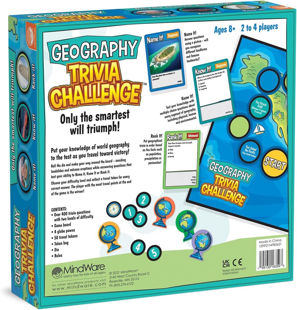 imageMindWare Geography Trivia Challenge Board Game for Kids 812 and Up Fun Trivia with 432 DoubleSided Question Cards Educational Geography Game Ages 8 and Up