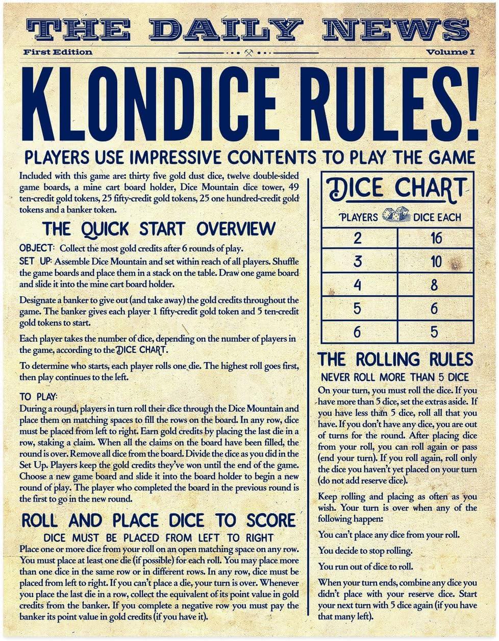 imageMindWare Klondice Game Fun Dice Games for Family Game Night Ages 8 and up 26 Players