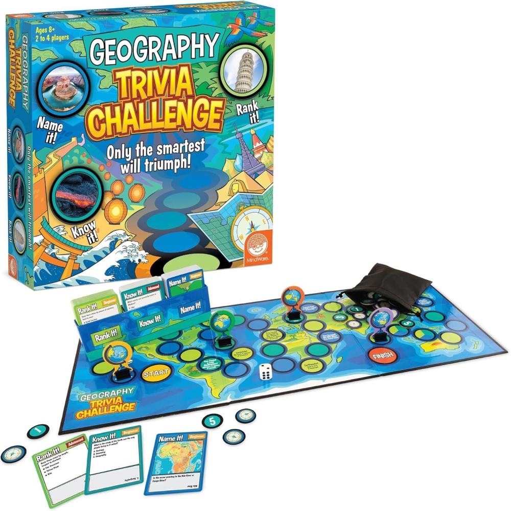 imageMindWare Geography Trivia Challenge Board Game for Kids 812 and Up Fun Trivia with 432 DoubleSided Question Cards Educational Geography Game Ages 8 and Up