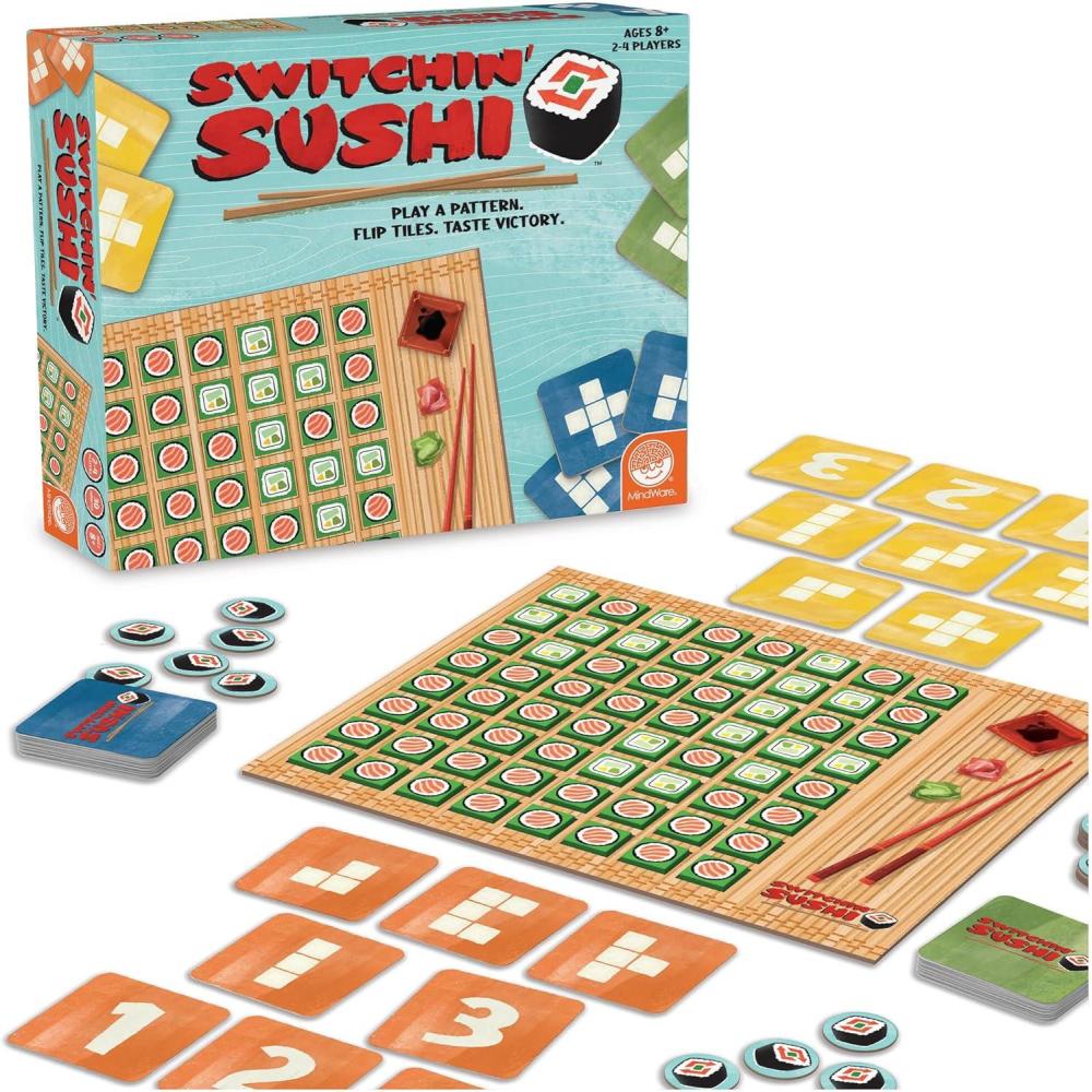imageMindWare Switchin Sushi Board Game Strategic Pattern Matching and Tile Flipping Game with Number Cards FastPaced Logic Play for Kids Ages 8