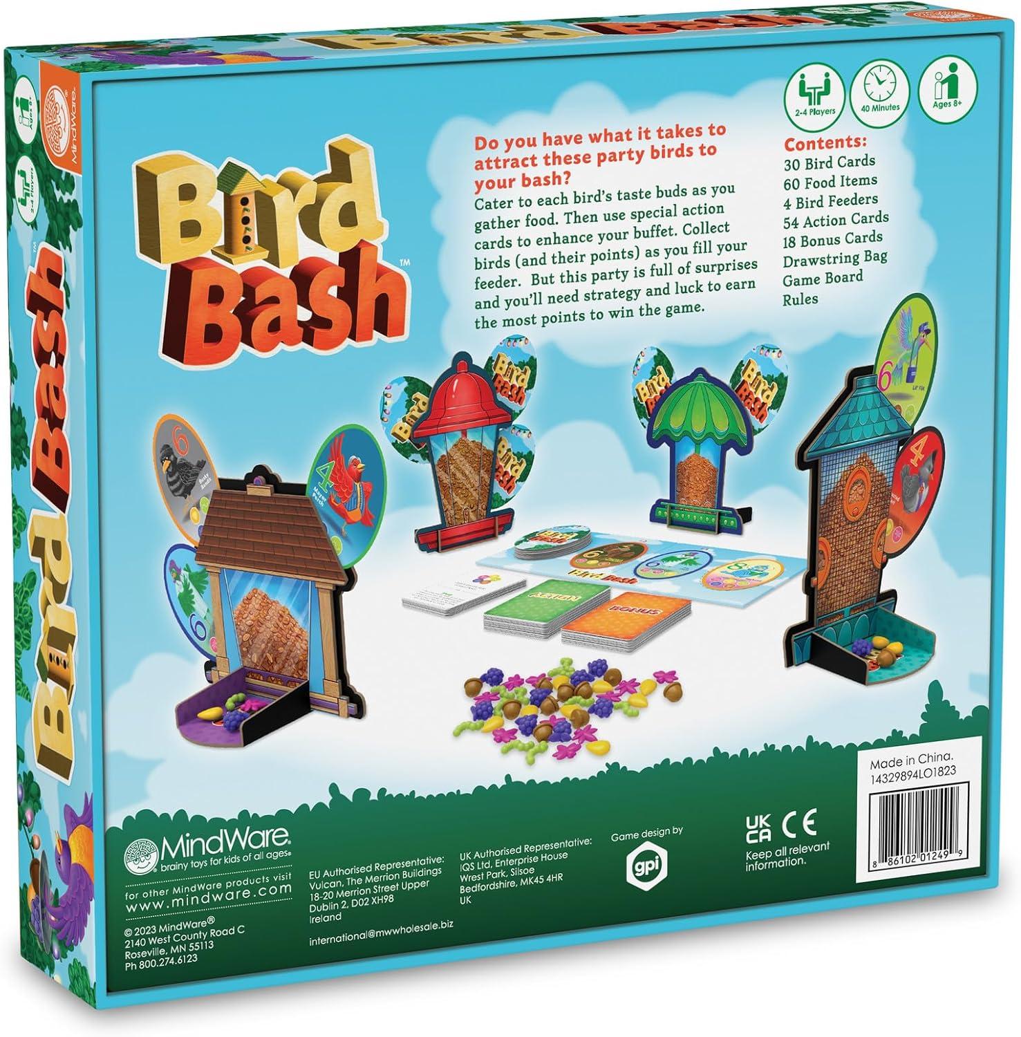 imageMindWare Bird Bash Family Board Game for 24 Players Easy to Learn and Play in 40 Minutes Earn Points with Action Cards Fun Kid Board Games for Ages 8 and Up