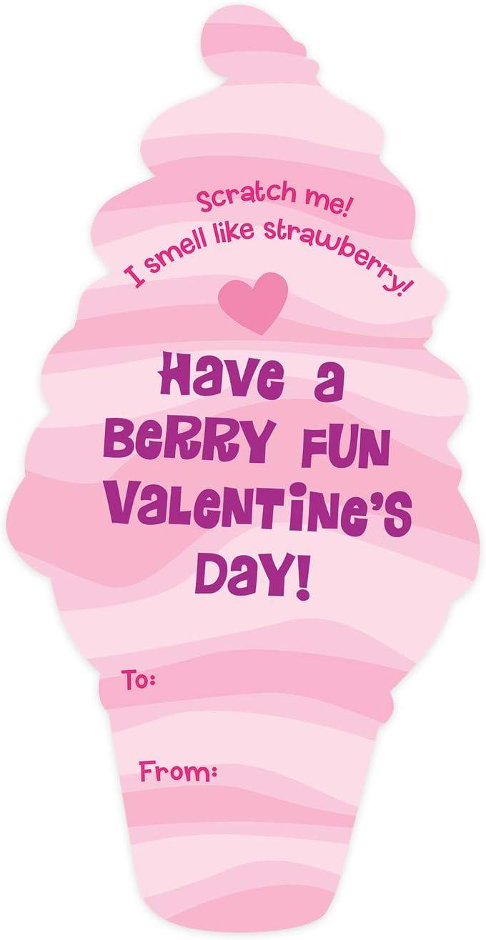 imagePeaceable Kingdom Chillin Strawberry Scratch and Sniff Valentines 28 Ice Cream Card Pack