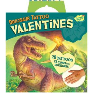 Peaceable Kingdom Dinosaur Tattoo Valentines Day Cards for Kids, 28 Card Pack with Envelopes – Great for School Parties