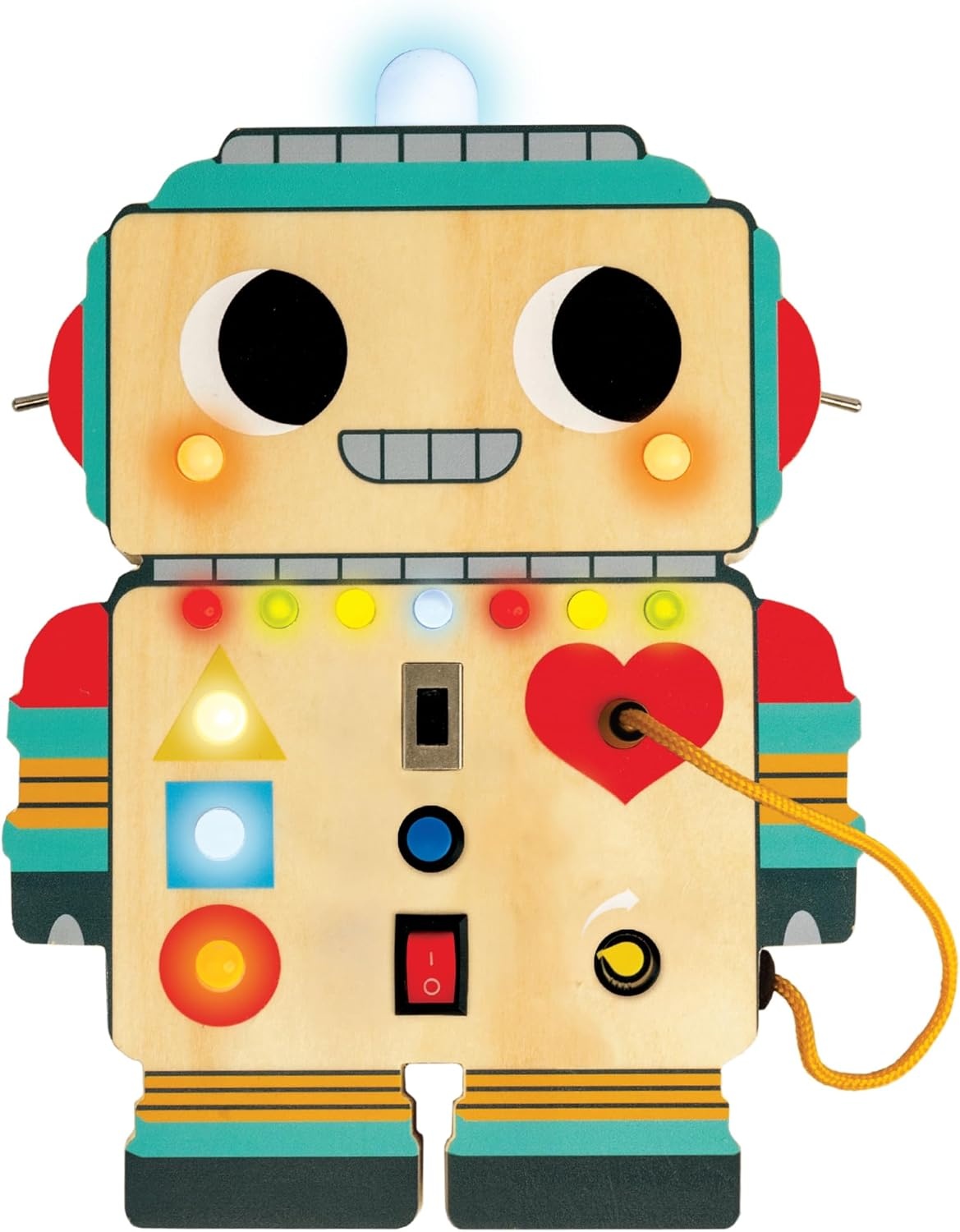 image:imagePeaceable Kingdom Blinkity Bot Light Up Busy Board for Toddlers Montessori Wooden Toy