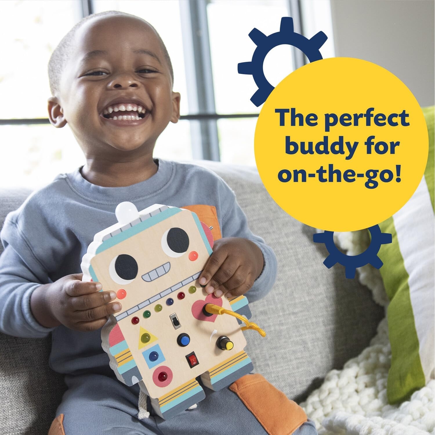 image:imagePeaceable Kingdom Blinkity Bot Light Up Busy Board for Toddlers Montessori Wooden Toy
