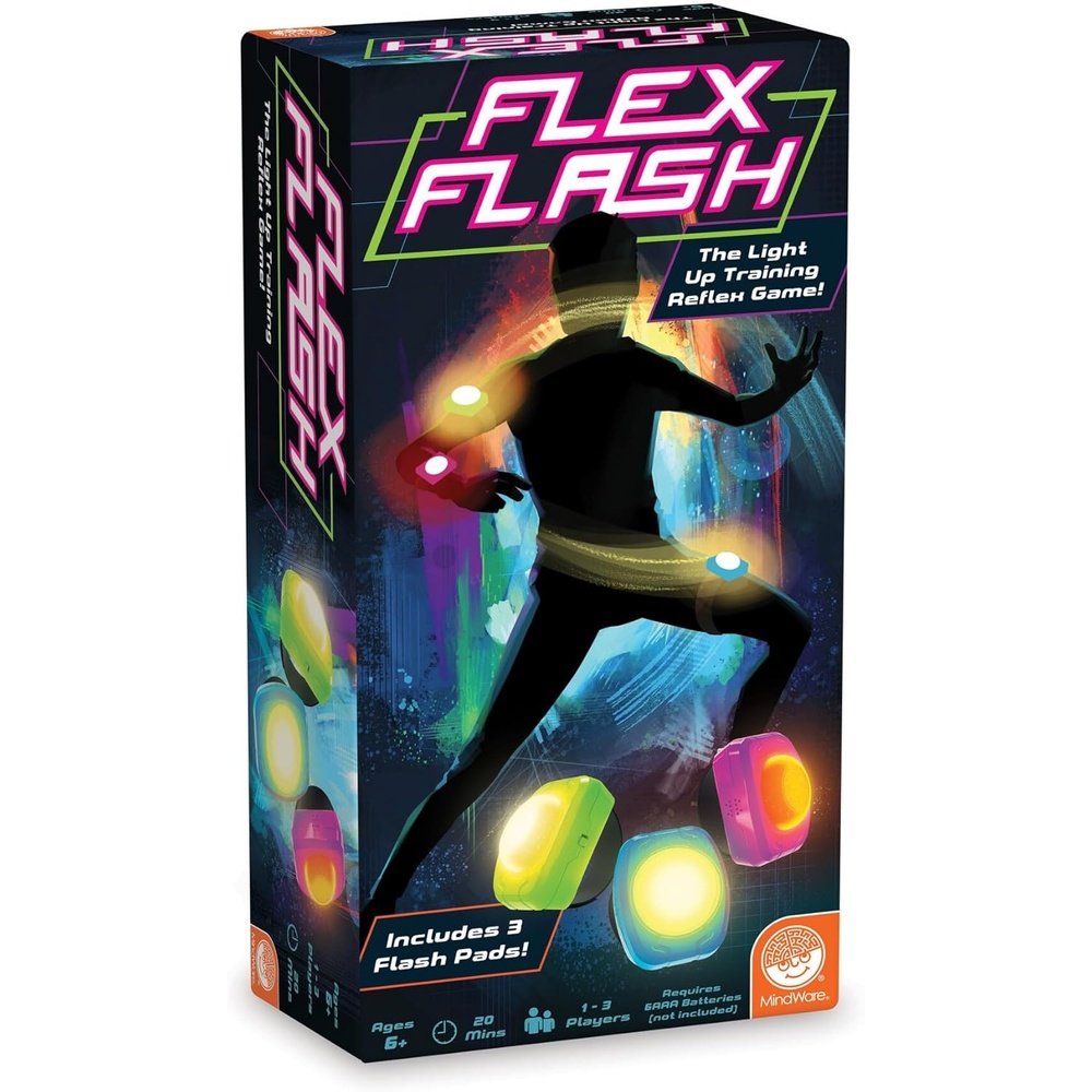 image:imageMindWare Flex Flash Reflex Training Game for Kids amp Adults FastPaced Reaction Speed Game with Wearable LightUp Pads 13 Players Ages 6