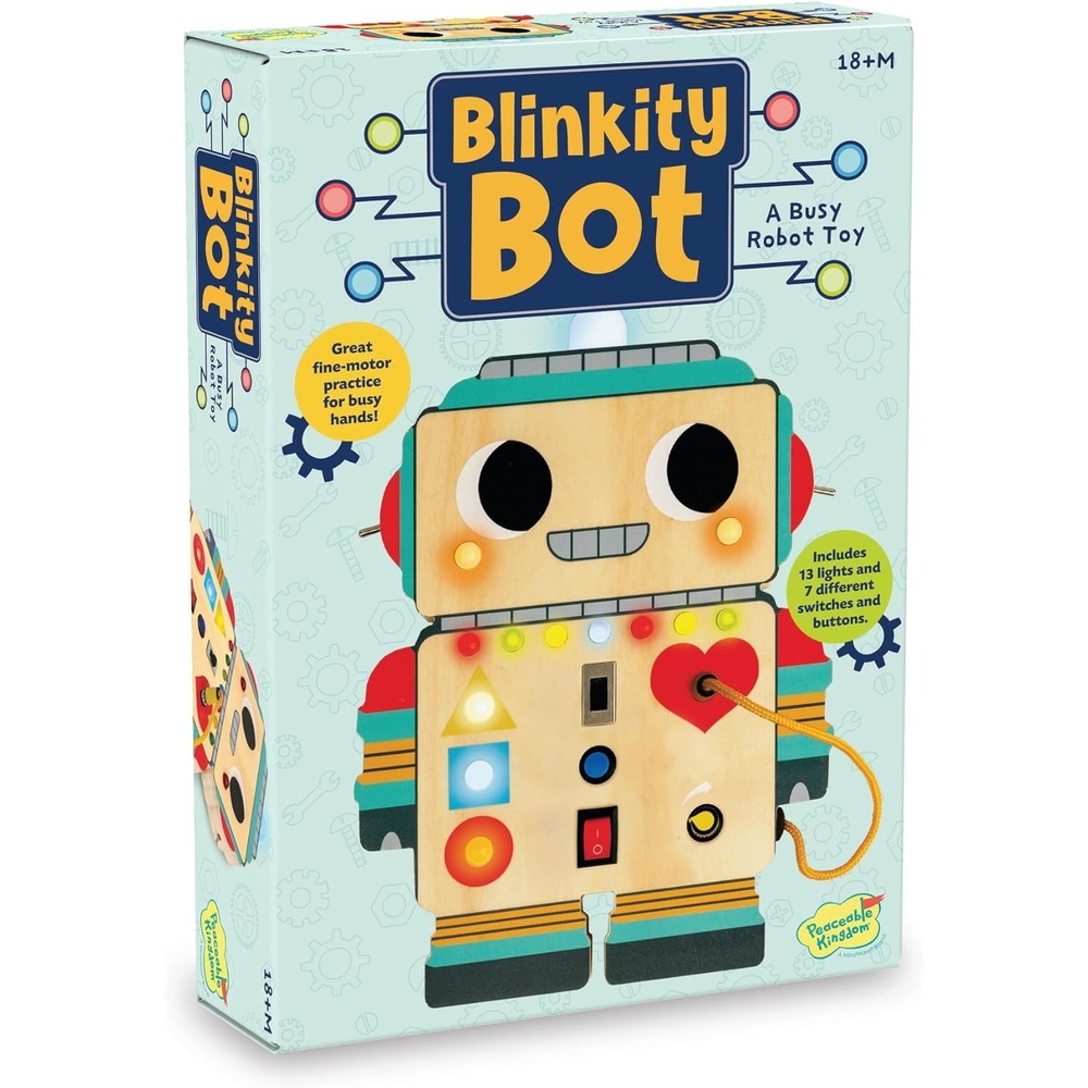 image:imagePeaceable Kingdom Blinkity Bot Light Up Busy Board for Toddlers Montessori Wooden Toy