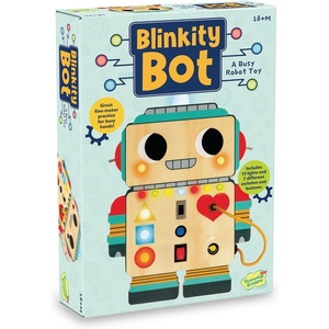 Peaceable Kingdom Blinkity Bot Light Up Busy Board for Toddlers Montessori Wooden Toy