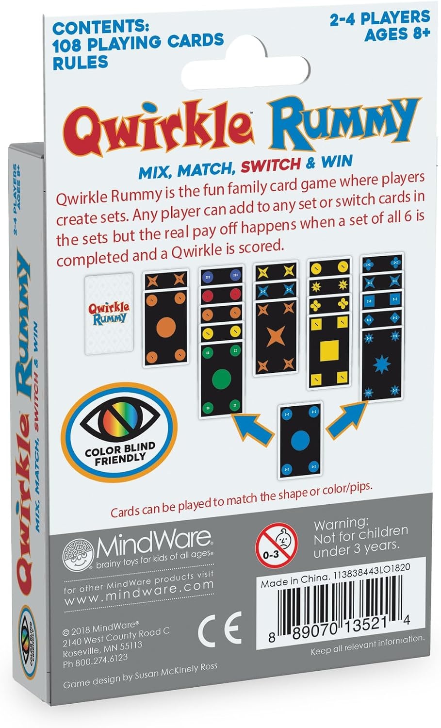 image:imageMindWare Qwirkle Rummy Color BlindFriendly Edition Easy to Play for ColorVisionimpairedFamily Favorite Card Game Twist on Qwirkle Fun Brain Challenge Kids amp Adults Strategy 24 Players